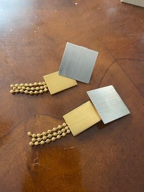 Marcy Feld Vintage Two-Tone Square Drop Clip Earrings in Gold and Silver